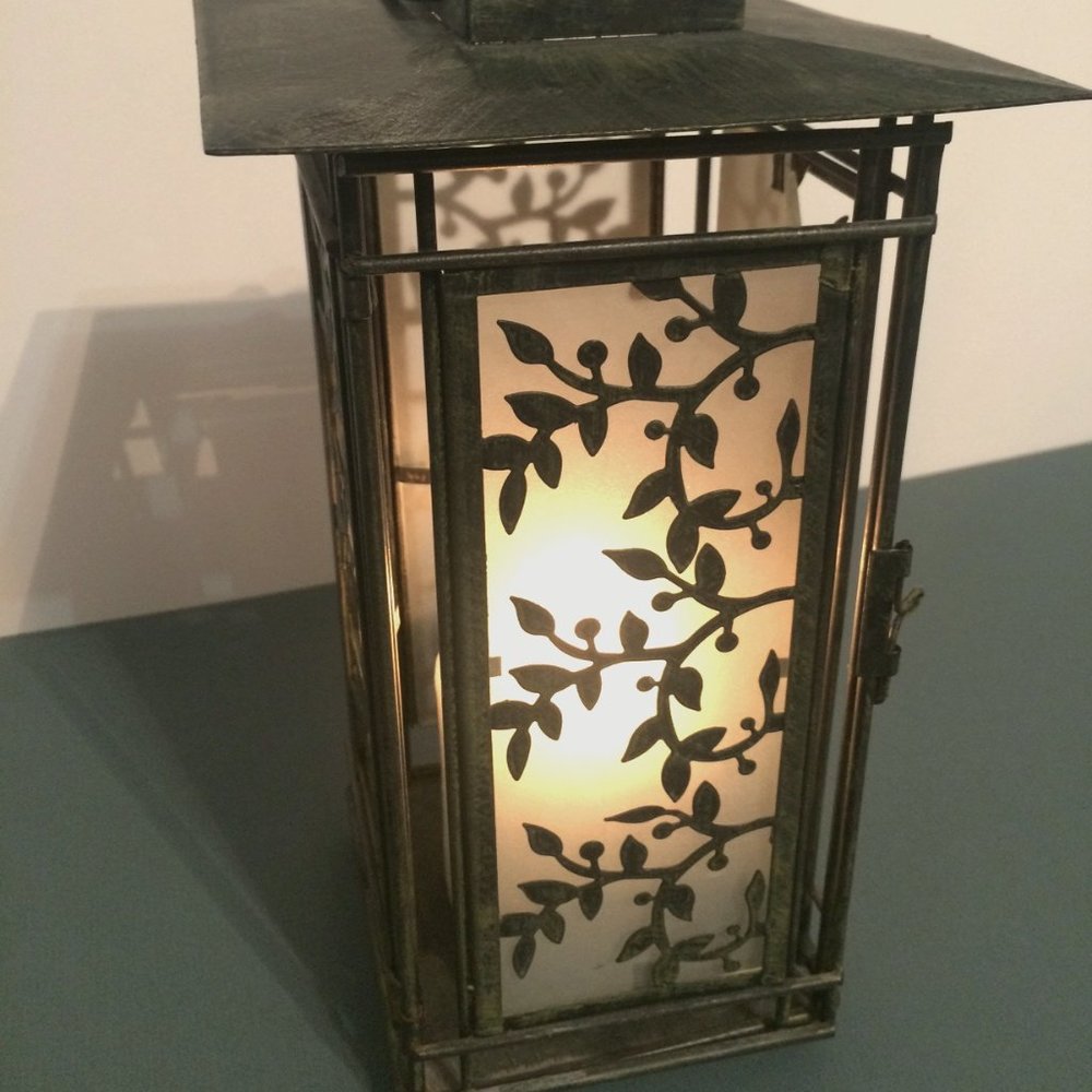 Lovely Metal and Glass large Candle Holder with door and hanger